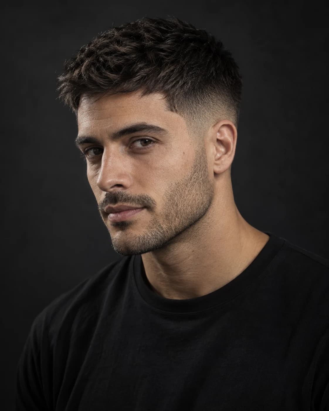 Retrato ilustrativo de un hombre con corte texturizado y degradado bajo
